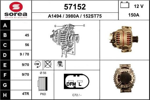 EAI 57152 - Alternator autospares.lv