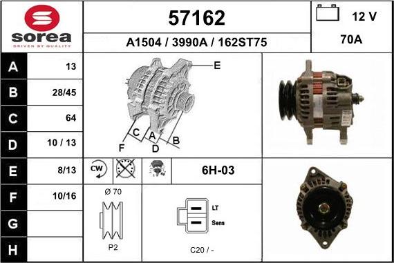 EAI 57162 - Alternator autospares.lv