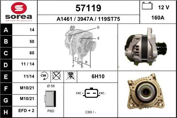 EAI 57119 - Alternator autospares.lv