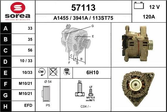 EAI 57113 - Alternator autospares.lv