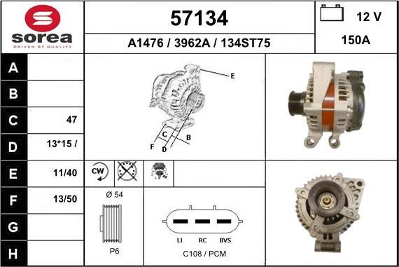 EAI 57134 - Alternator autospares.lv