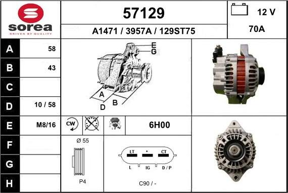 EAI 57129 - Alternator autospares.lv