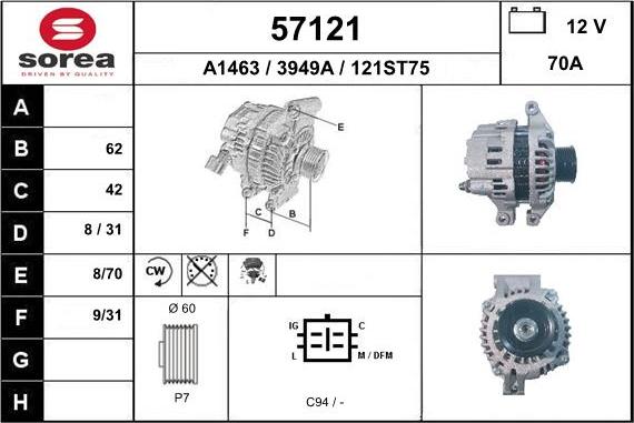 EAI 57121 - Alternator autospares.lv