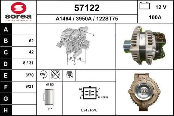 EAI 57122 - Alternator autospares.lv