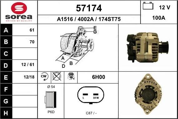 EAI 57174 - Alternator autospares.lv