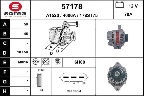EAI 57178 - Alternator autospares.lv