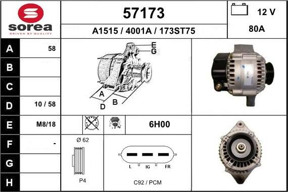 EAI 57173 - Alternator autospares.lv