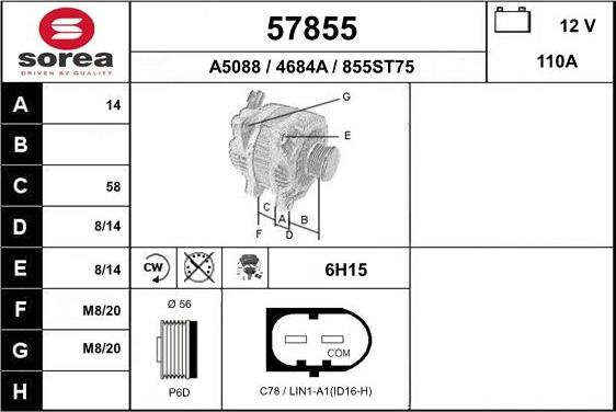 EAI 57855 - Alternator autospares.lv