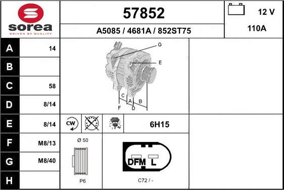EAI 57852 - Alternator autospares.lv