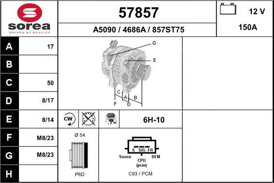 EAI 57857 - Alternator autospares.lv