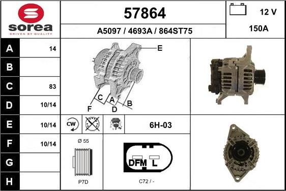 EAI 57864 - Alternator autospares.lv