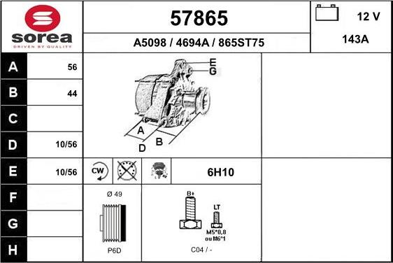 EAI 57865 - Alternator autospares.lv