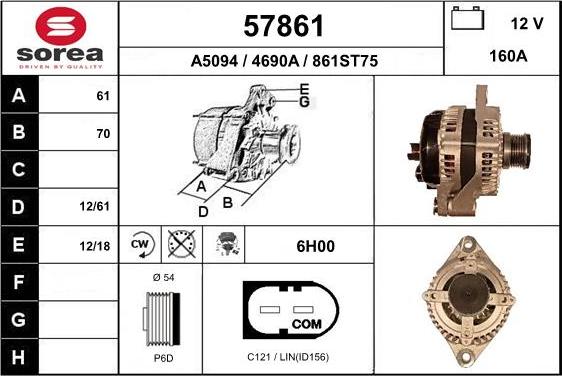 EAI 57861 - Alternator autospares.lv