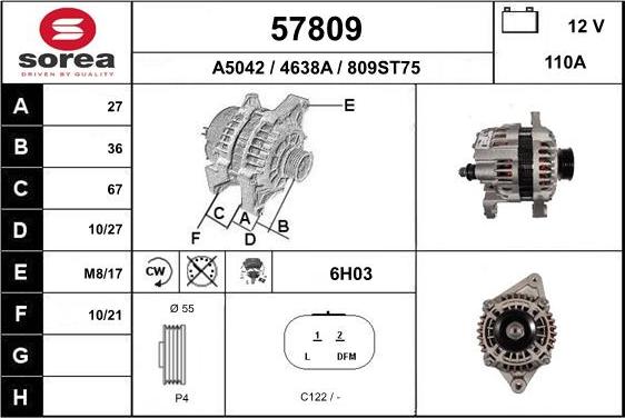 EAI 57809 - Alternator autospares.lv