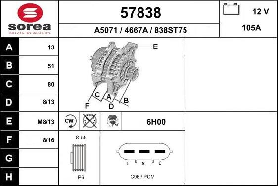 EAI 57838 - Alternator autospares.lv