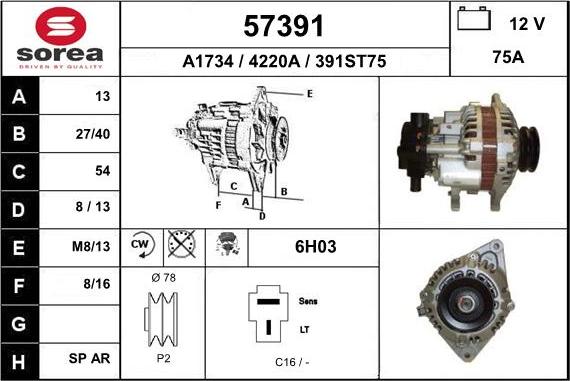 EAI 57391 - Alternator autospares.lv