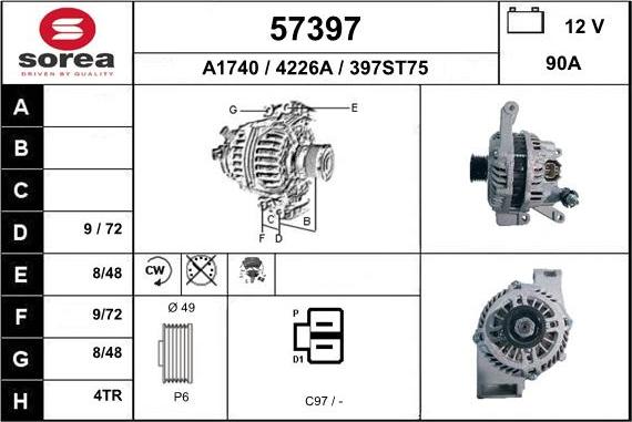 EAI 57397 - Alternator autospares.lv