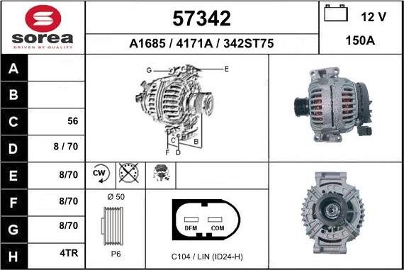 EAI 57342 - Alternator autospares.lv