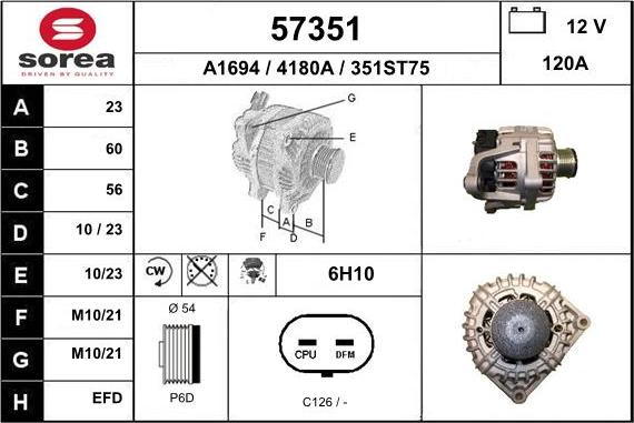 EAI 57351 - Alternator autospares.lv