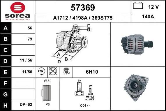 EAI 57369 - Alternator autospares.lv