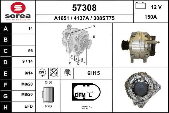 EAI 57308 - Alternator autospares.lv