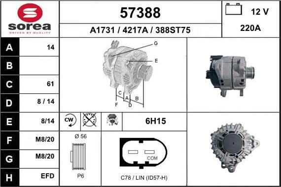 EAI 57388 - Alternator autospares.lv