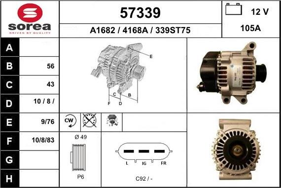 EAI 57339 - Alternator autospares.lv