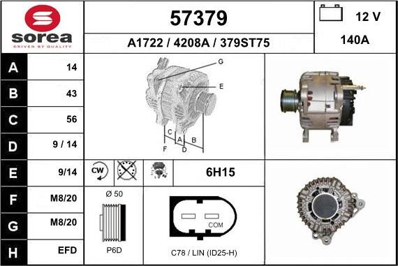 EAI 57379 - Alternator autospares.lv