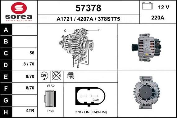 EAI 57378 - Alternator autospares.lv