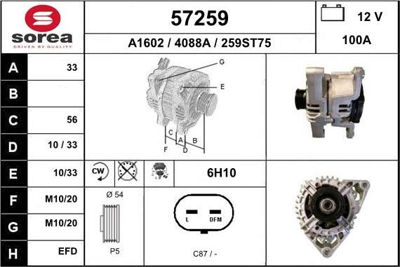 EAI 57259 - Alternator autospares.lv