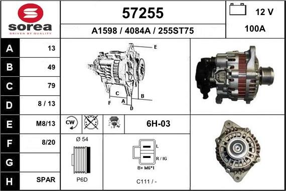 EAI 57255 - Alternator autospares.lv