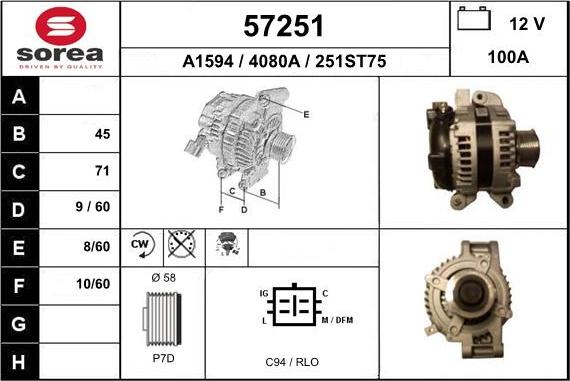 EAI 57251 - Alternator autospares.lv