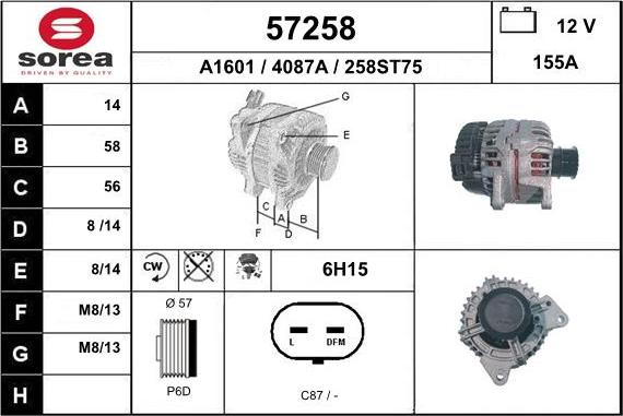 EAI 57258 - Alternator autospares.lv