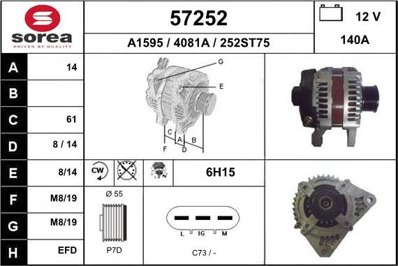 EAI 57252 - Alternator autospares.lv