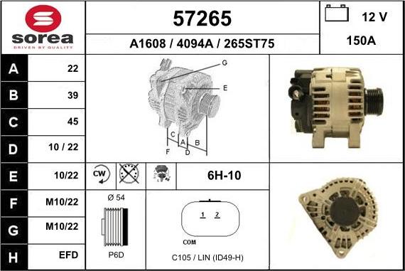 EAI 57265 - Alternator autospares.lv