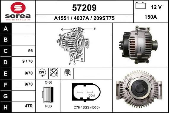 EAI 57209 - Alternator autospares.lv