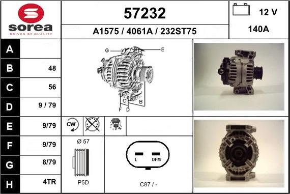 EAI 57232 - Alternator autospares.lv