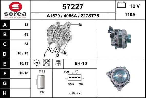 EAI 57227 - Alternator autospares.lv