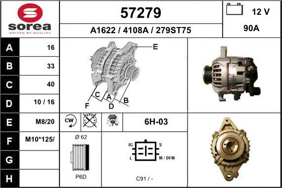 EAI 57279 - Alternator autospares.lv