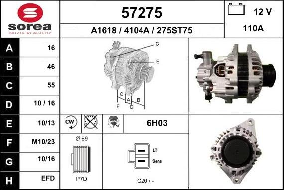 EAI 57275 - Alternator autospares.lv