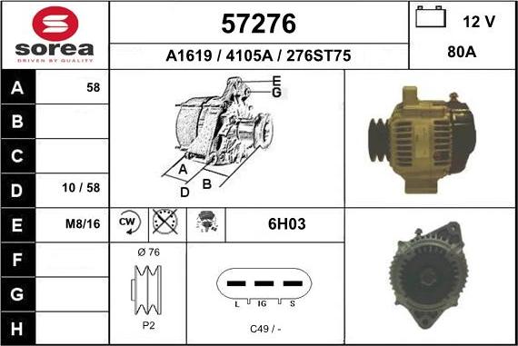 EAI 57276 - Alternator autospares.lv