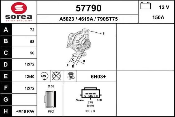 EAI 57790 - Alternator autospares.lv