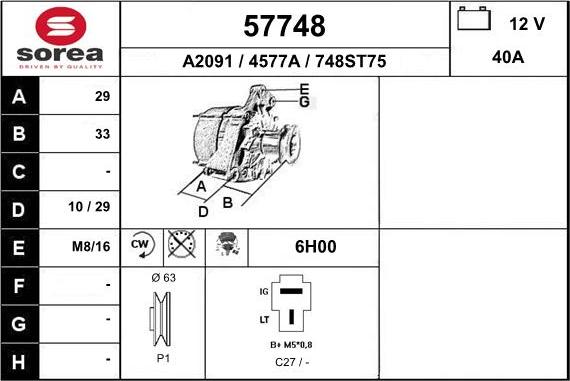 EAI 57748 - Alternator autospares.lv