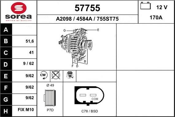 EAI 57755 - Alternator autospares.lv