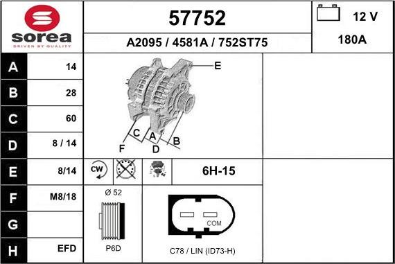 EAI 57752 - Alternator autospares.lv