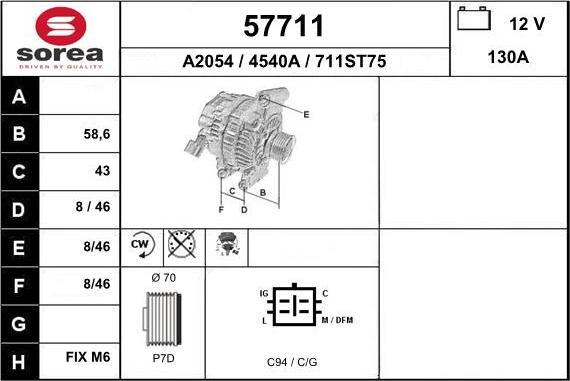 EAI 57711 - Alternator autospares.lv