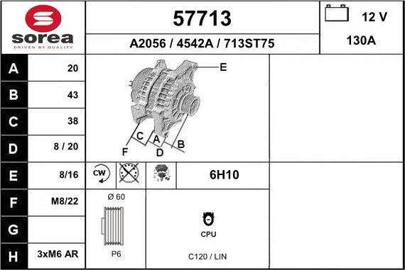 EAI 57713 - Alternator autospares.lv