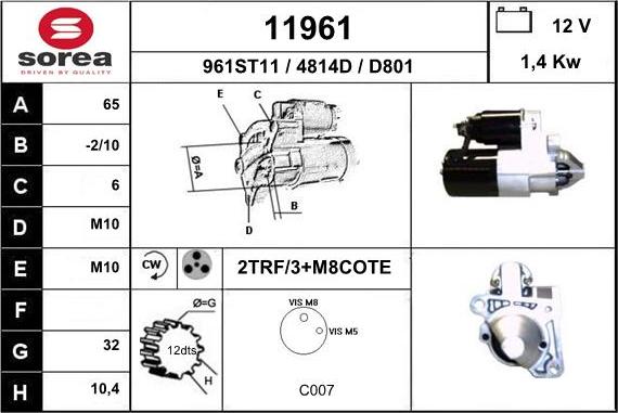 EAI 11961 - Starter autospares.lv