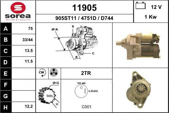 EAI 11905 - Starter autospares.lv