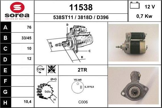 EAI 11538 - Starter autospares.lv